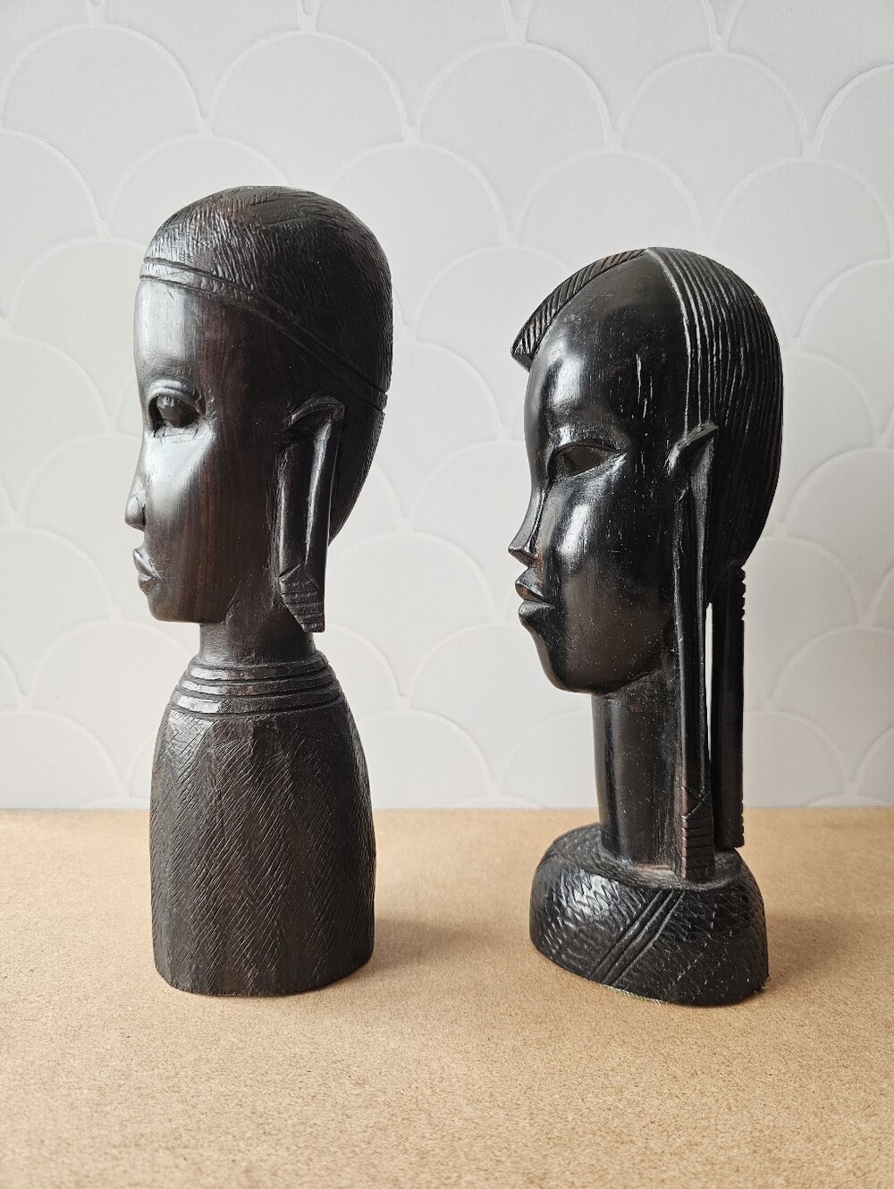 Hand-Carved Black Wood Decorative African Male And Female